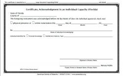 FLORIDA Certificate, Acknowledgment in an Individual Capacity